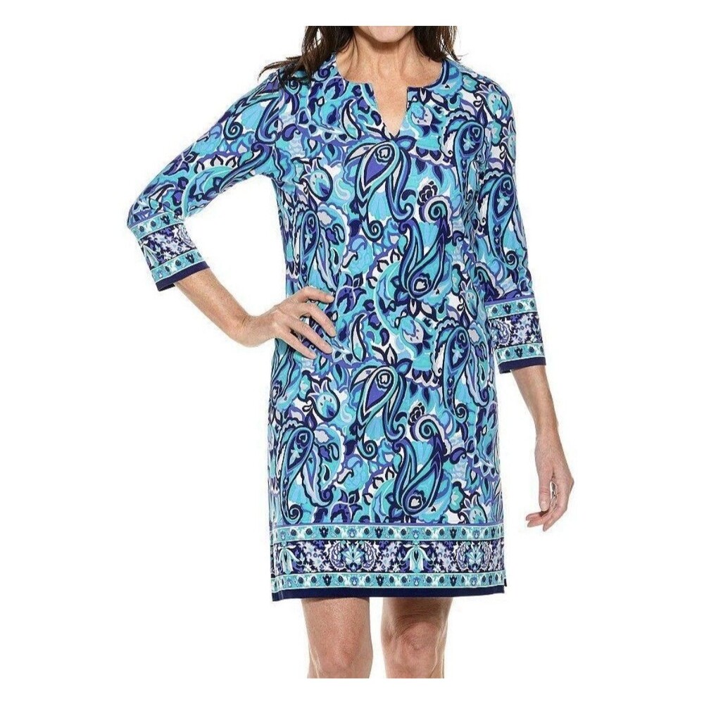 Coolibar Oceanside Blue Paisley Tunic Dress Size XS UPF 50+ Swim Cover up